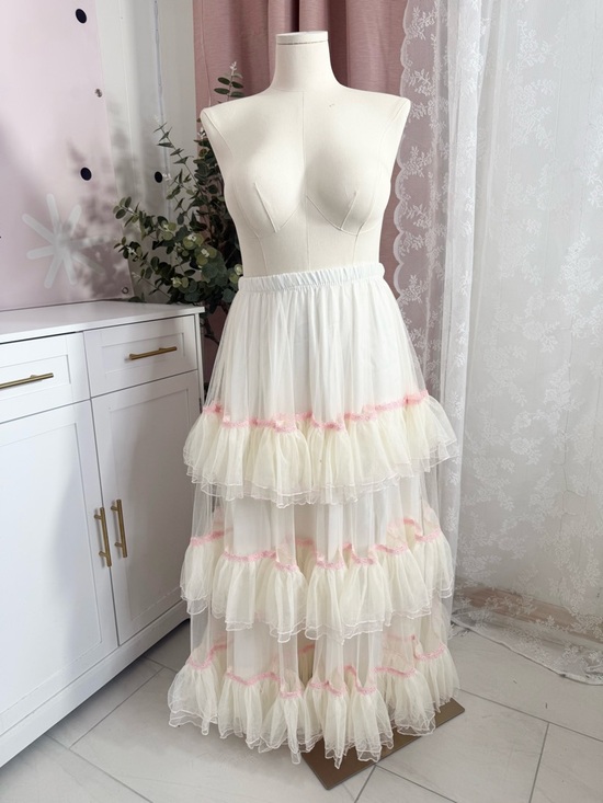 Sugar Thrillz Dresses & Skirts - Sugar Thrillz Tiered White Tulle Maxi Skirt with Pink Trim BIN#5